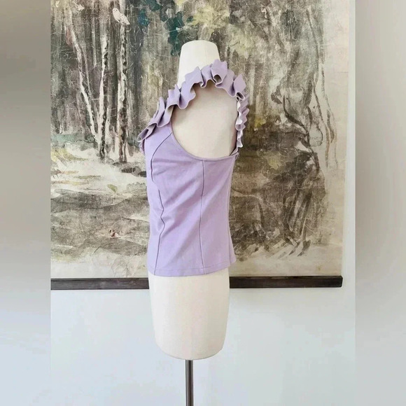 Anthropologie Sunday in Brooklyn One-Shoulder Ruffled Faux Leather Top Small - Picture 3 of 10